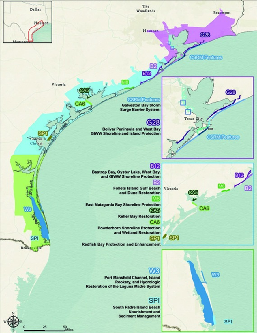 Map that identifies both Coastal Texas Projects